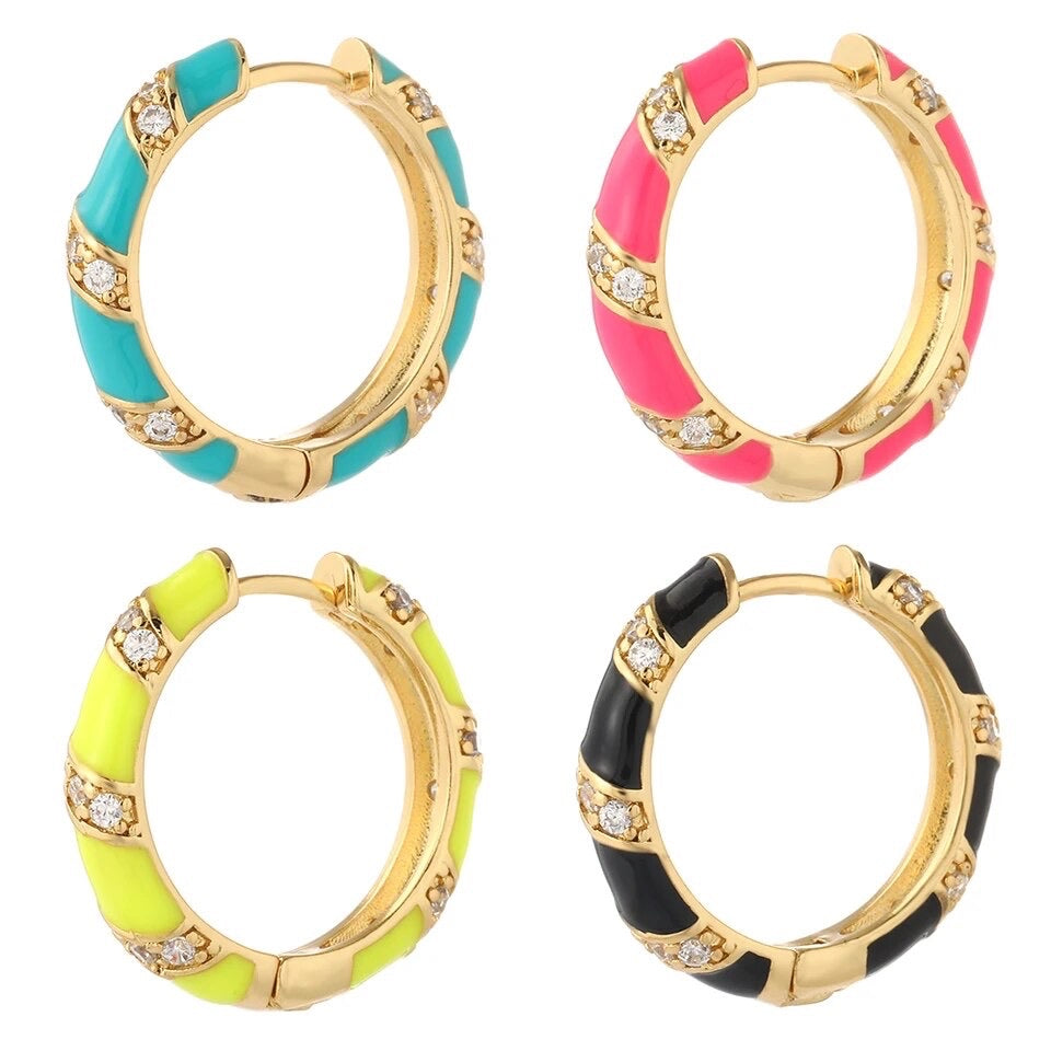 COLORFUL ENAMEL RHINESTONE HOOPS