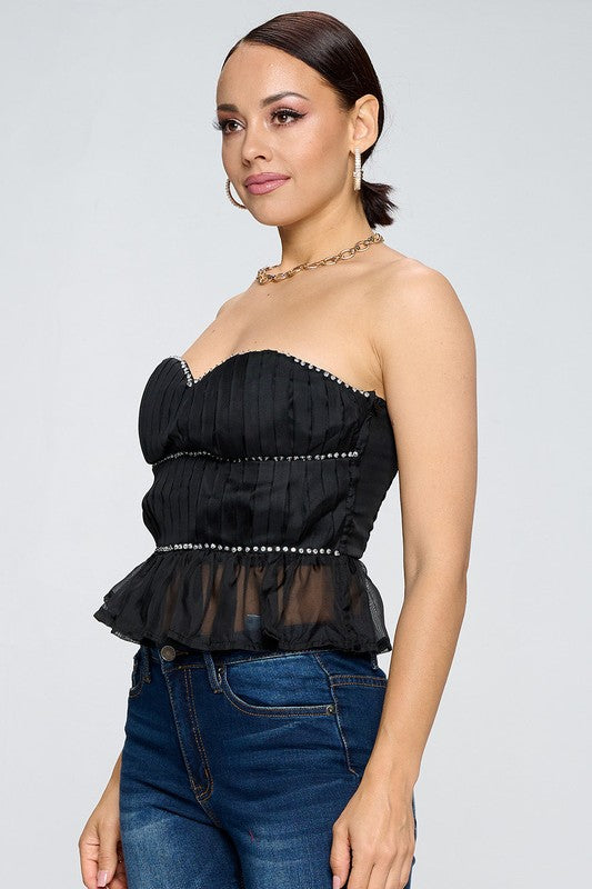 RHINESTONE DETAIL SHORT TUBE TOP