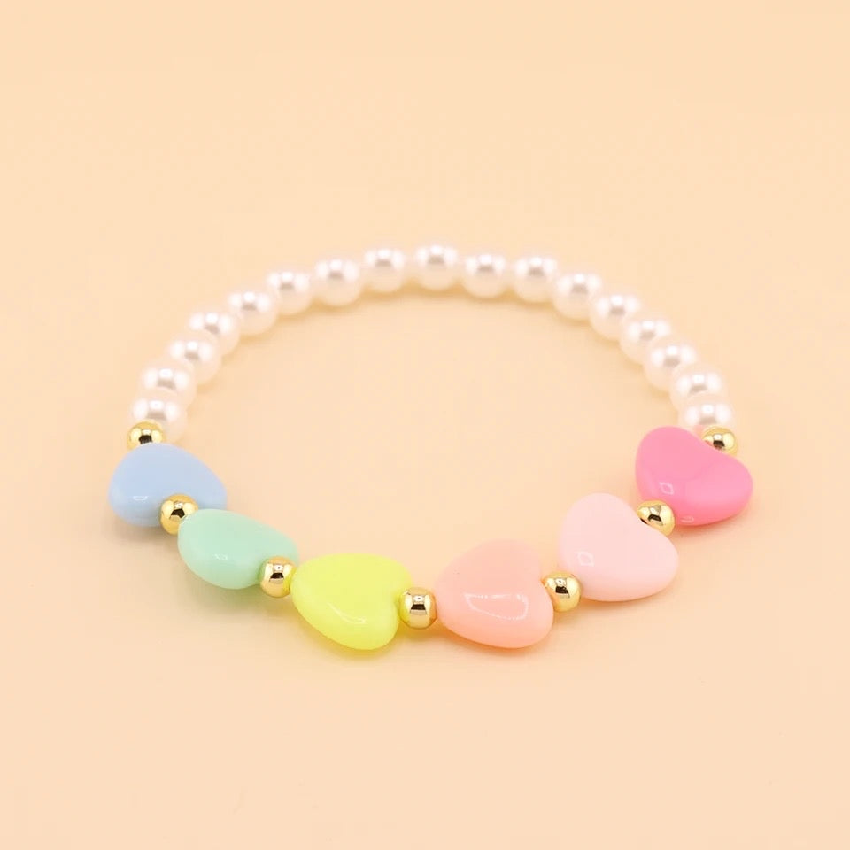 PASTEL COLORS HEARTS STRETCH BRACELET