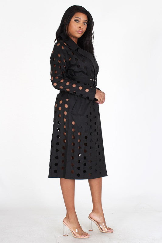 PERFORATED LONG COVER UP WITH CINCH BELT