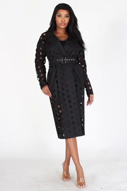 PERFORATED LONG COVER UP WITH CINCH BELT