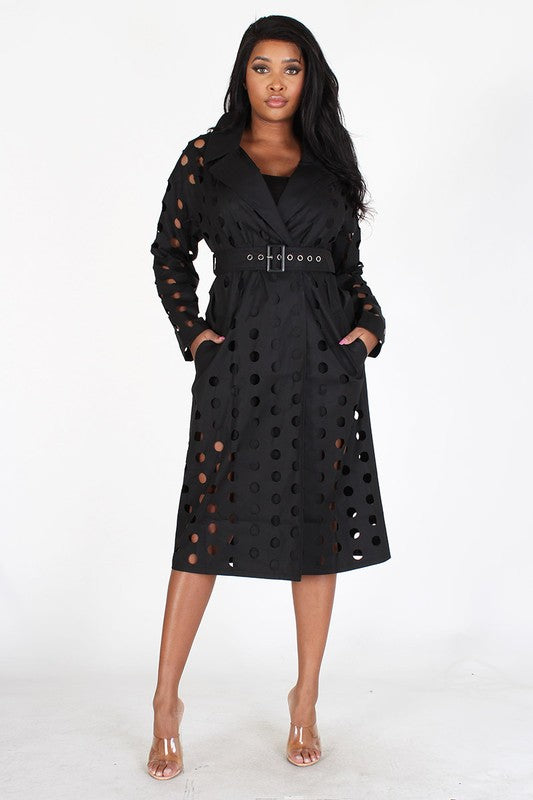 PERFORATED LONG COVER UP WITH CINCH BELT