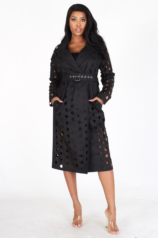 PERFORATED LONG COVER UP WITH CINCH BELT