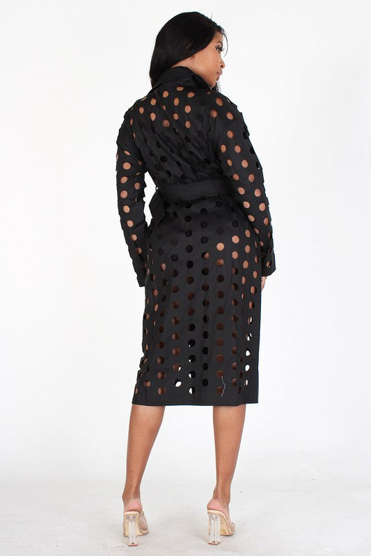 PERFORATED LONG COVER UP WITH CINCH BELT