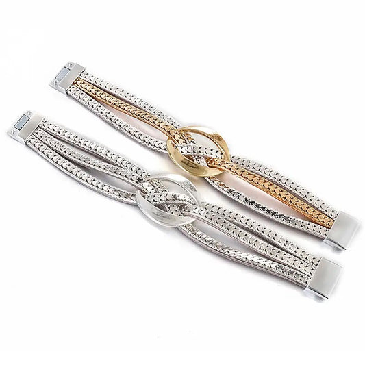 METAL OVAL MULTILAYER LEATHER BRACELET