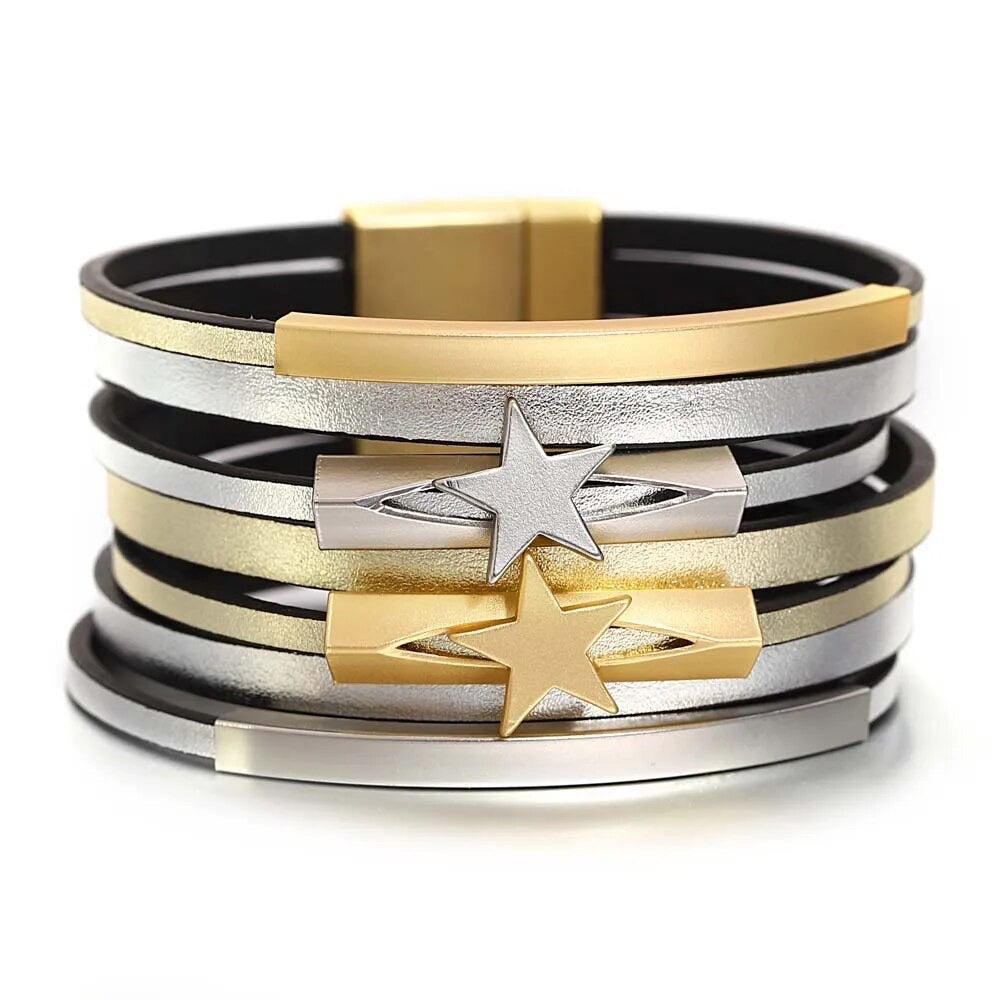 STARS & BARS MAGNETIC LEATHER BRACELET