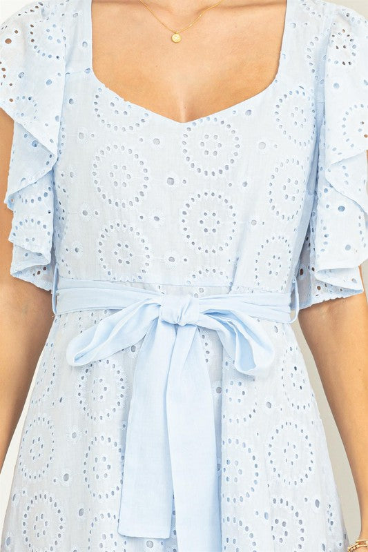 EYELET TIE-DETAIL DRESS