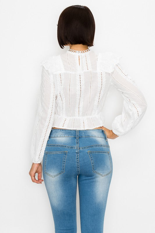 EYELET RUFFLED BLOUSE