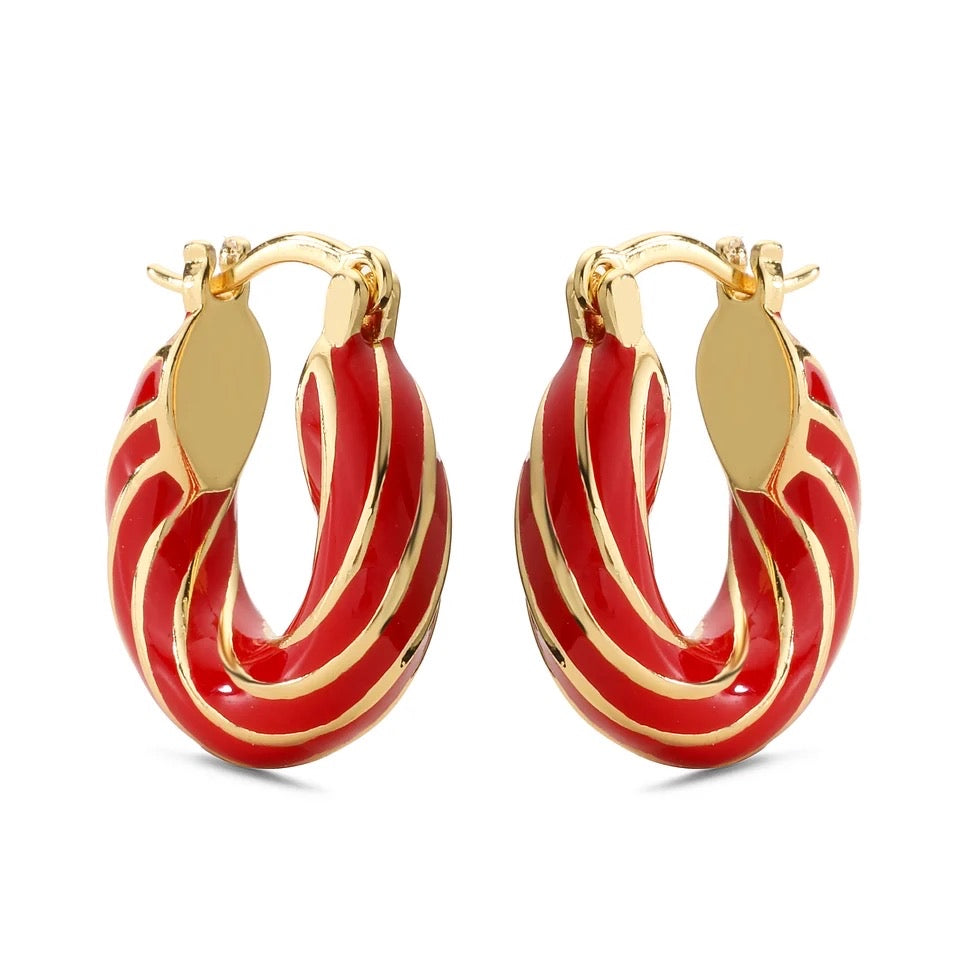 ENAMEL ROUND HOOP EARRINGS