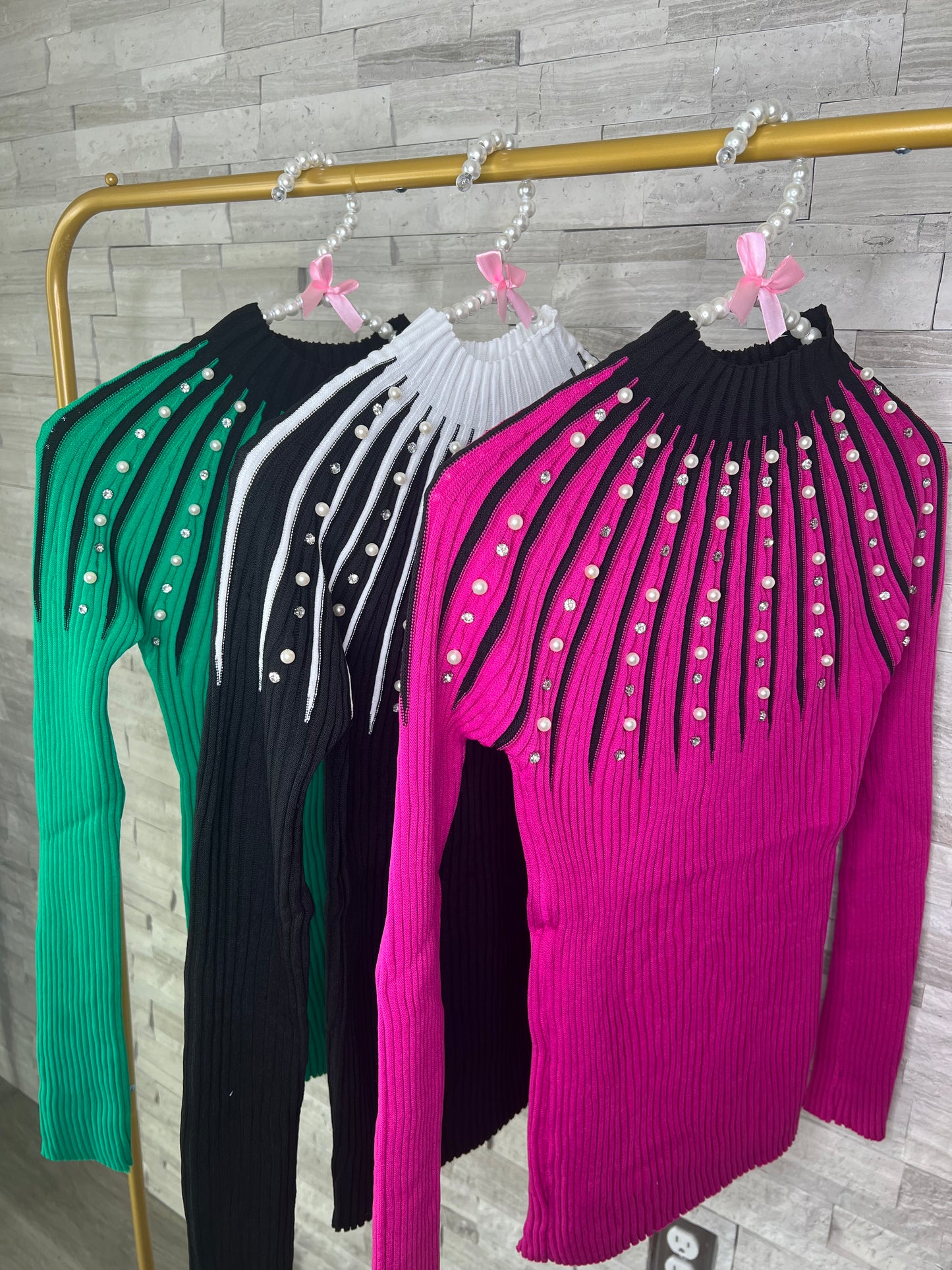 TWO TONE RHINESTONE SWEATER