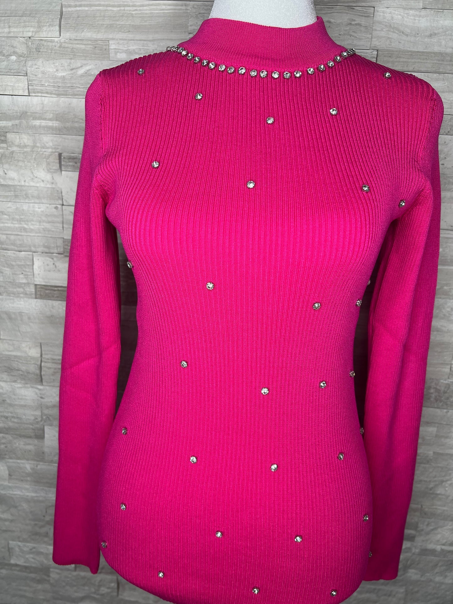 RIBBED KNIT RHINESTONE SWEATER