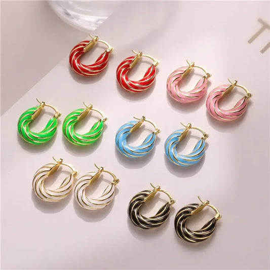 ENAMEL ROUND HOOP EARRINGS