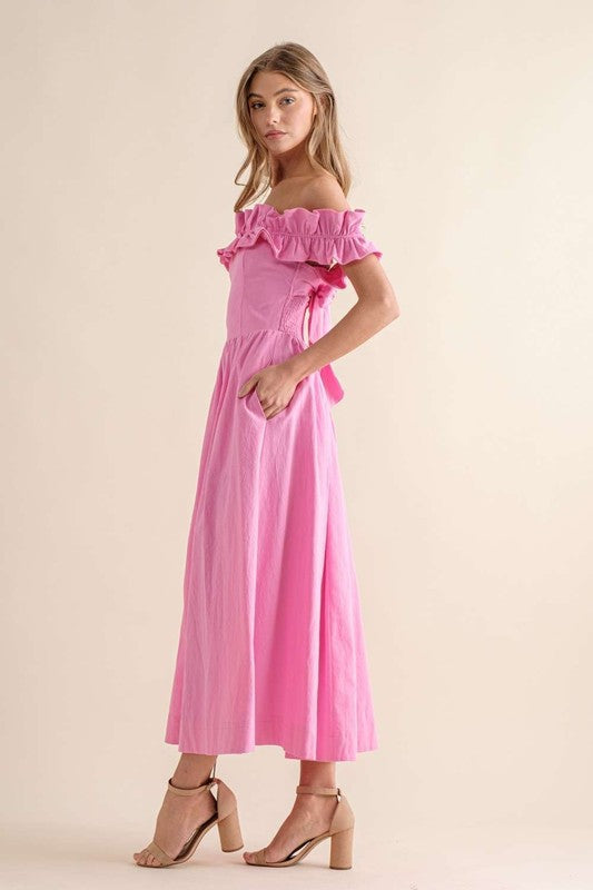 OFF SHOULDERS RUFFLES MAXI DRESS