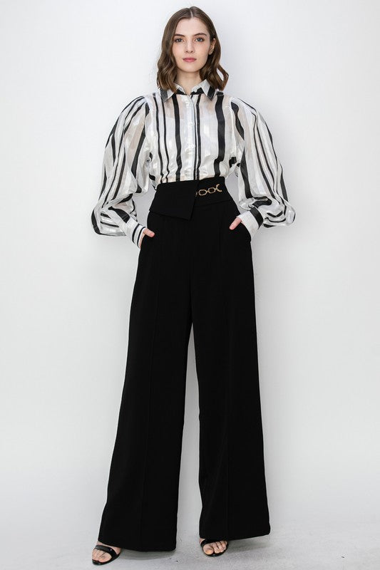 STRIPE LONG PUFF SLEEVES TOP