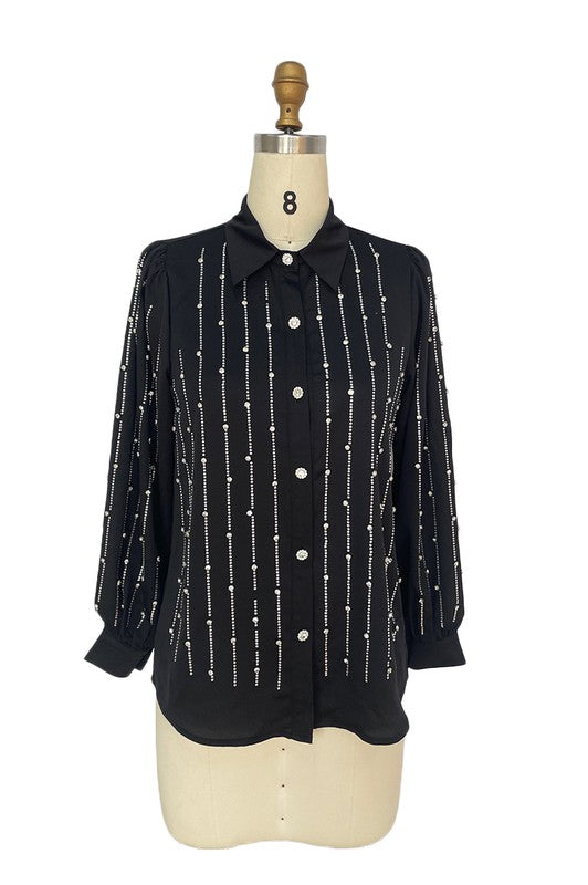 STRIPED CRYSTAL RHINSTONES SHIRT