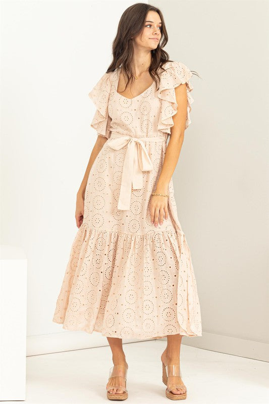 EYELET TIE-DETAIL DRESS