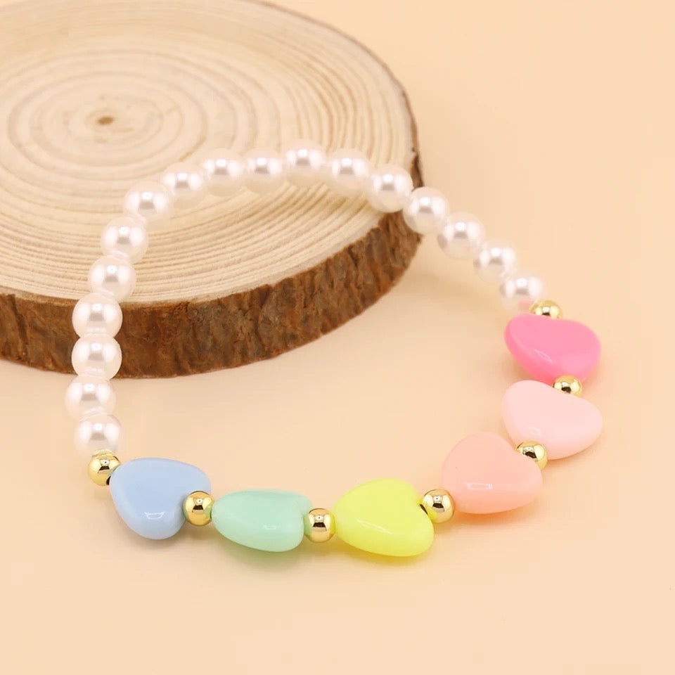 PASTEL COLORS HEARTS STRETCH BRACELET