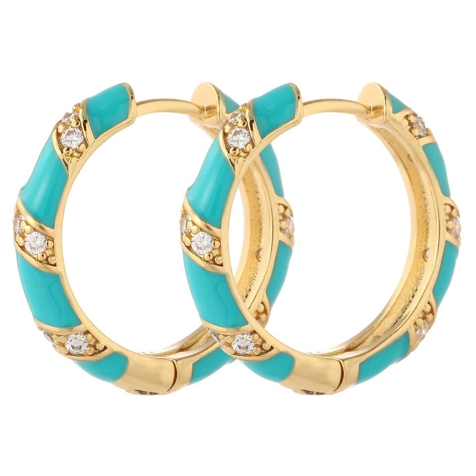 COLORFUL ENAMEL RHINESTONE HOOPS