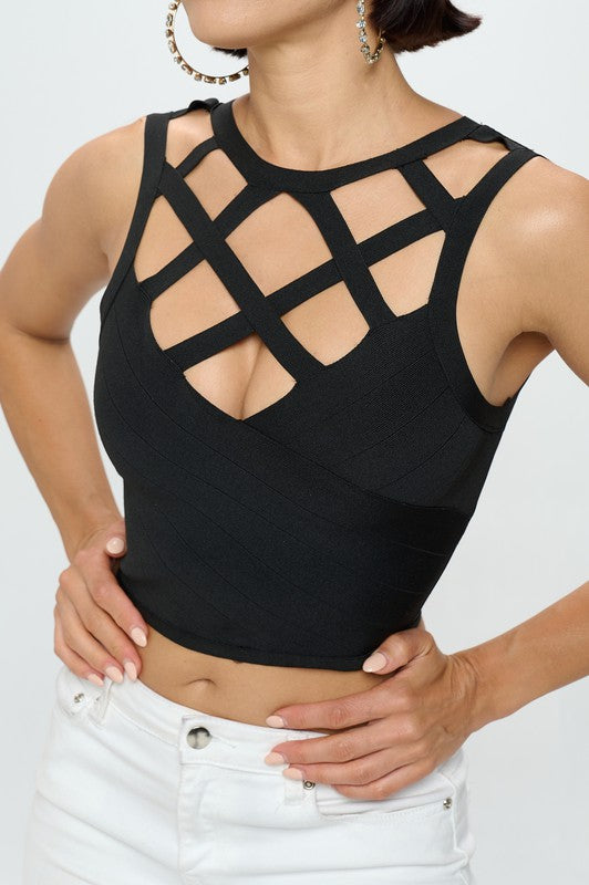 CAGED NECK BANDAGE CROP TOP