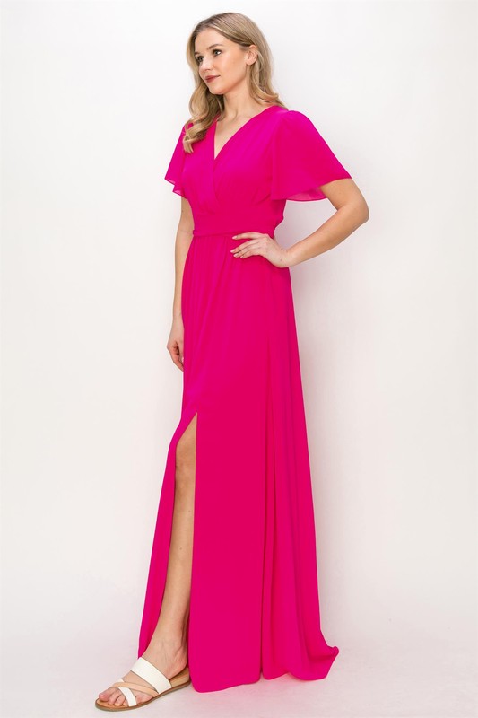 CASUAL TIE BACK SLIT MAXI DRESS