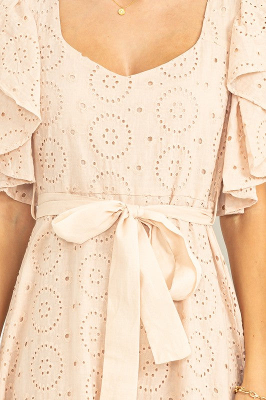 EYELET TIE-DETAIL DRESS