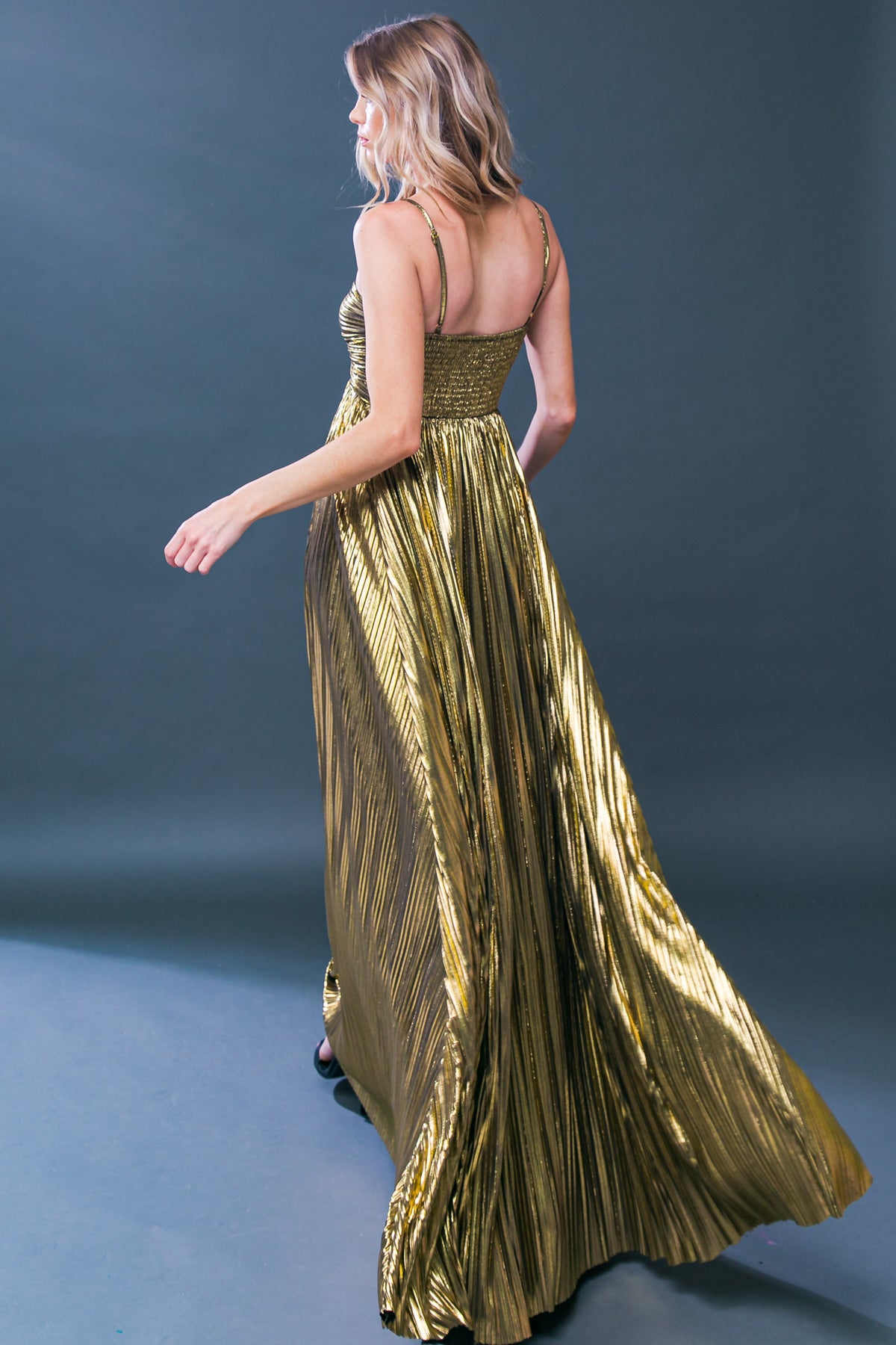 FOILED MAXI PARTY DRESS