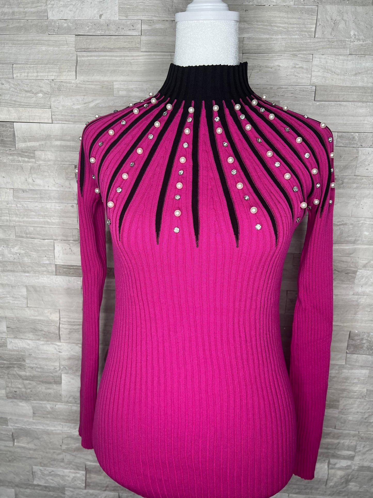 TWO TONE RHINESTONE SWEATER