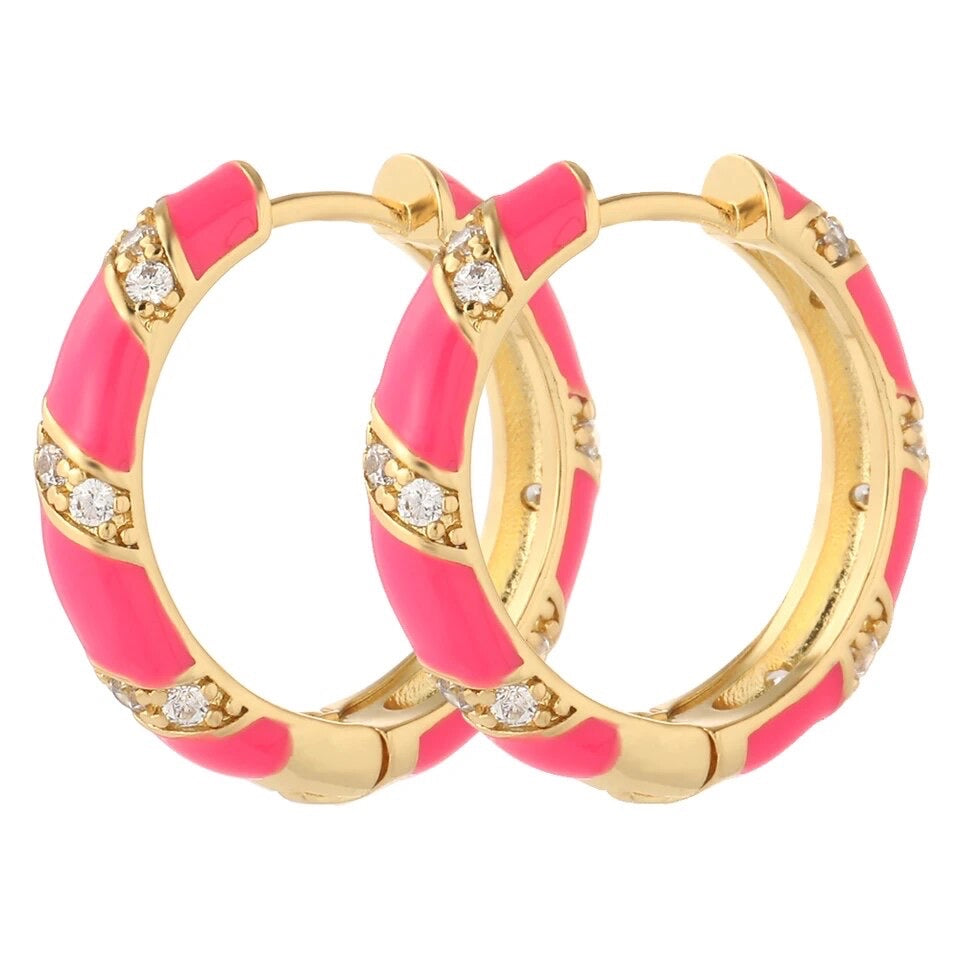 COLORFUL ENAMEL RHINESTONE HOOPS