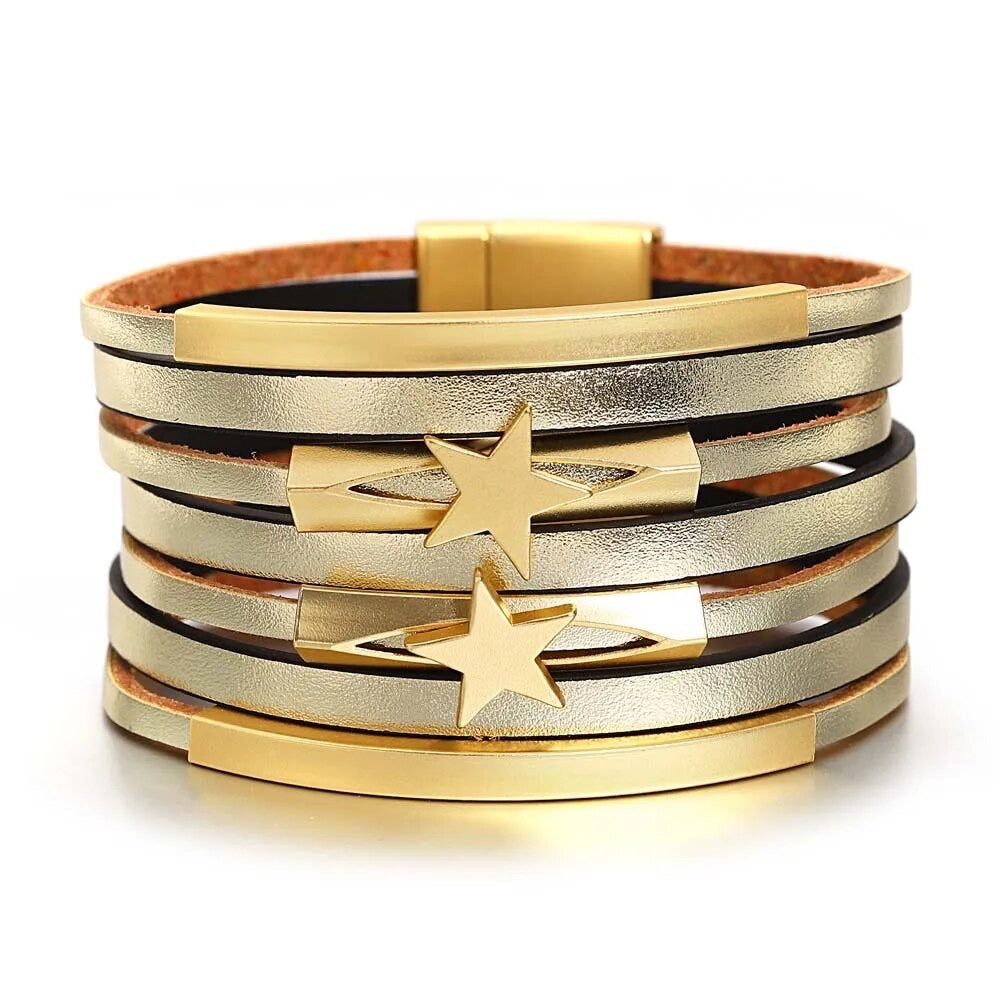 STARS & BARS MAGNETIC LEATHER BRACELET