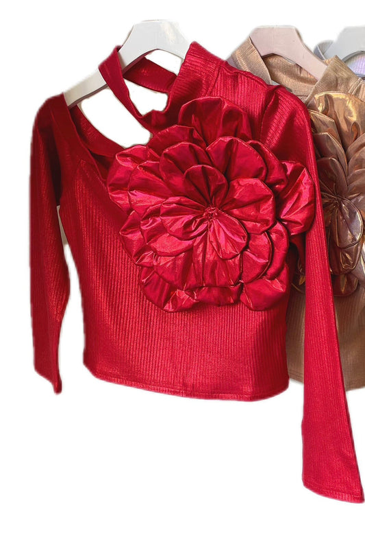 OVERSIZED FLOWER METALLIC SWEATER