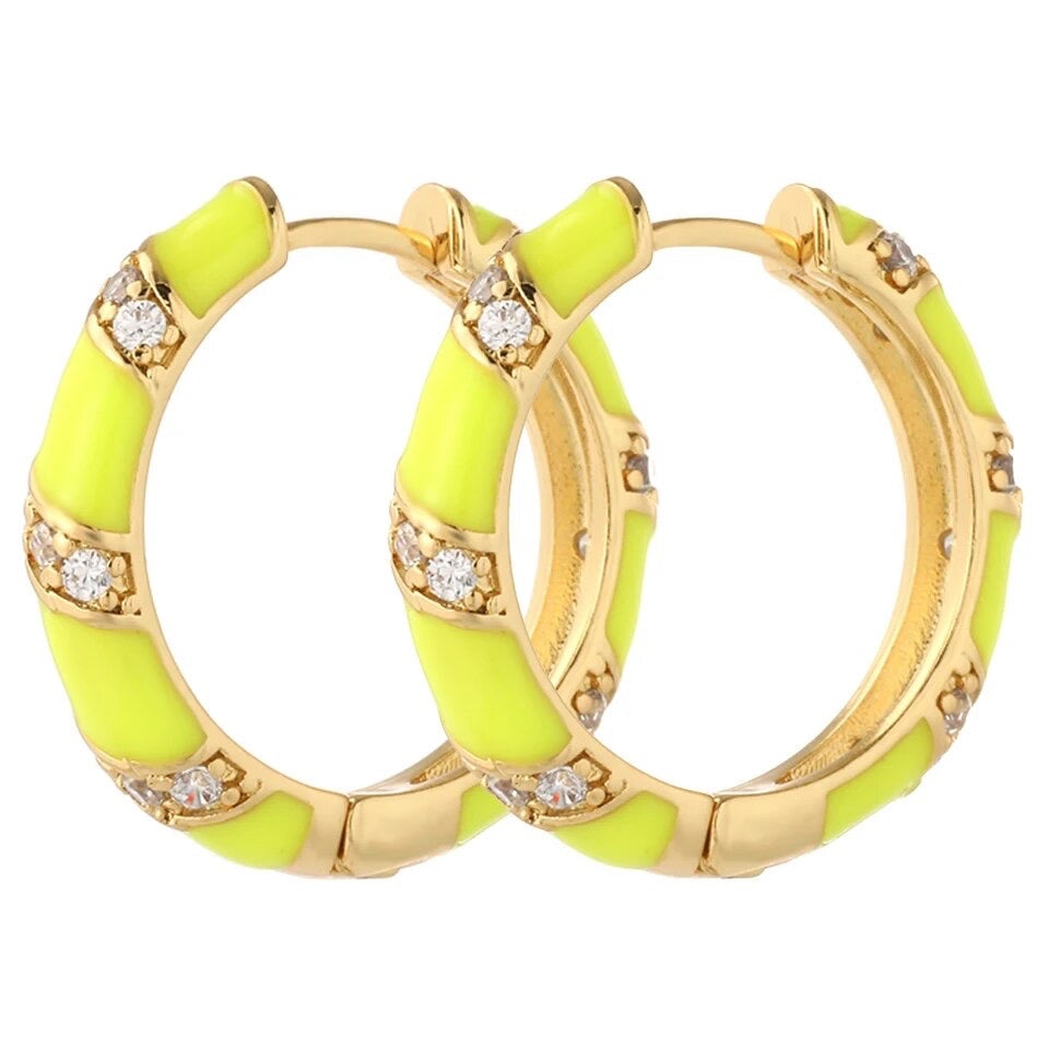 COLORFUL ENAMEL RHINESTONE HOOPS