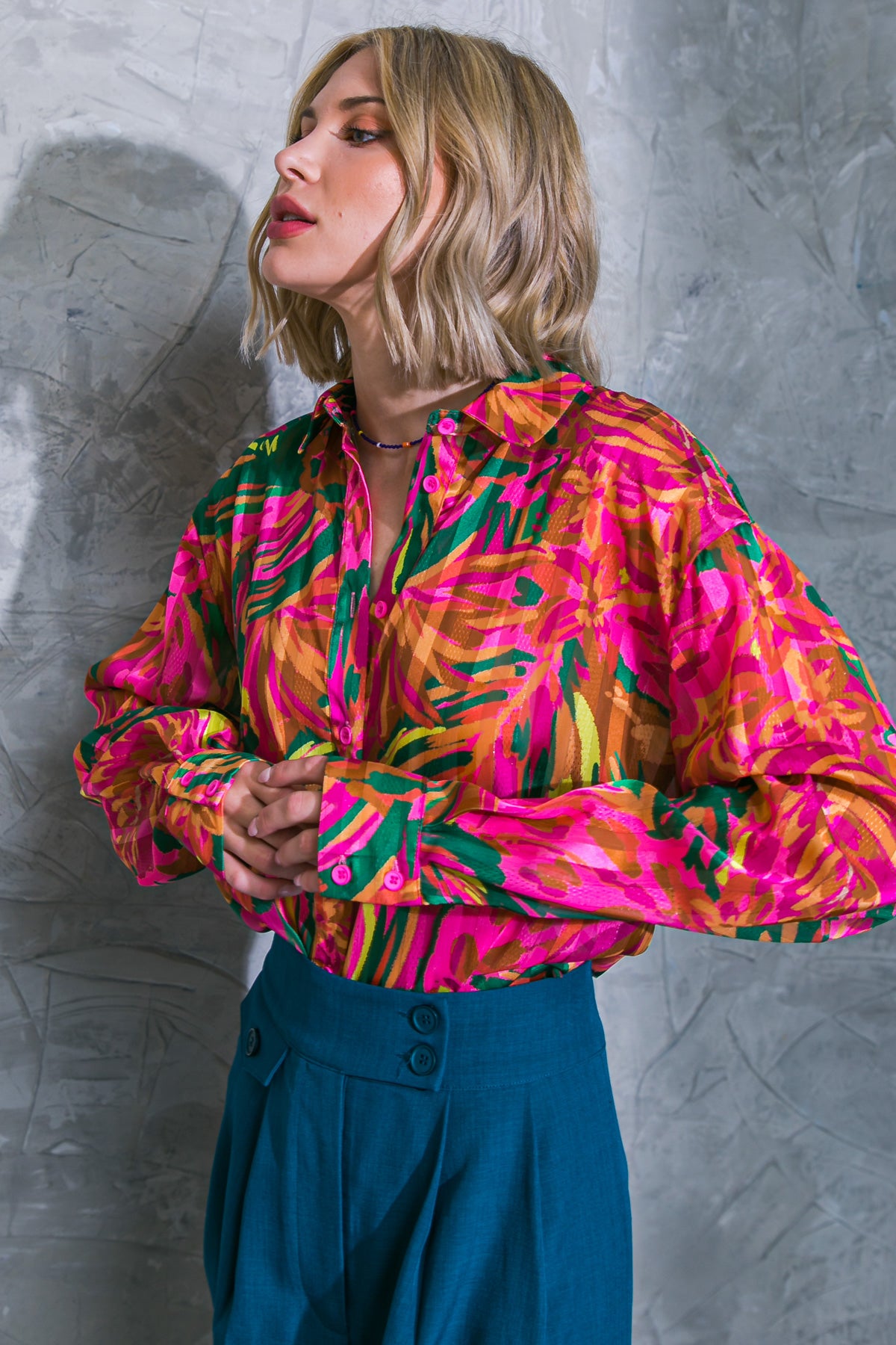 SHIRT COLLAR PRINTED BLOUSE