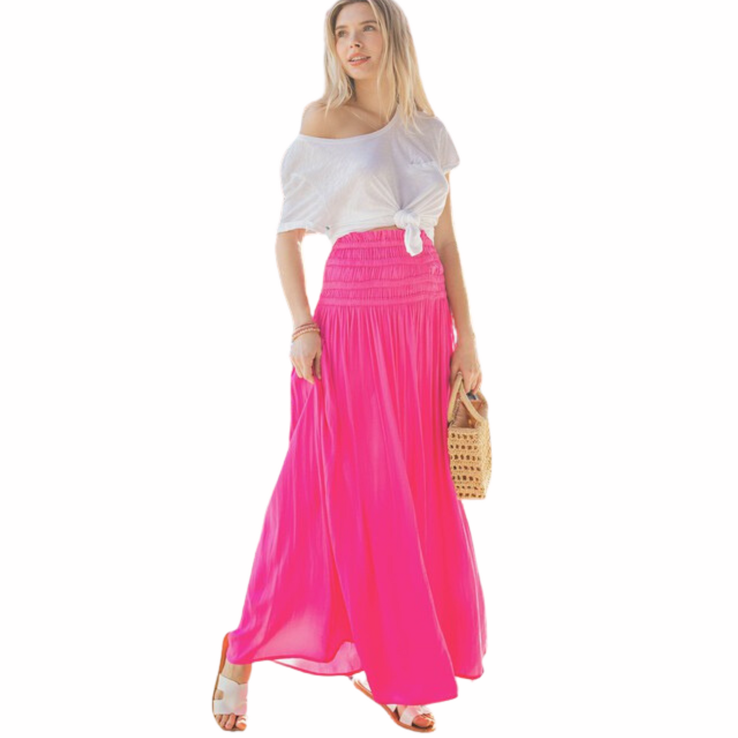 ROUCHED WAIST FLOWY MAXI SKIRT