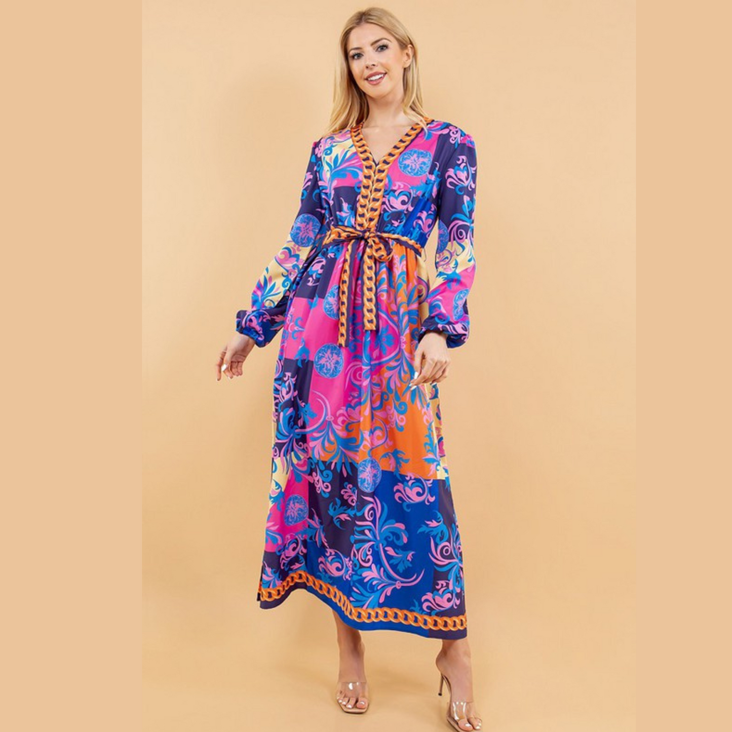 FLORAL PRINT LONG SLEEVE MAXI DRESS