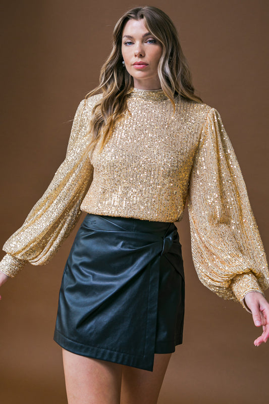 PUFF SLEEVES SEQUIN TOP