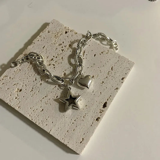 STAR-HEART SHAPE PENDANT LINK BRACELET