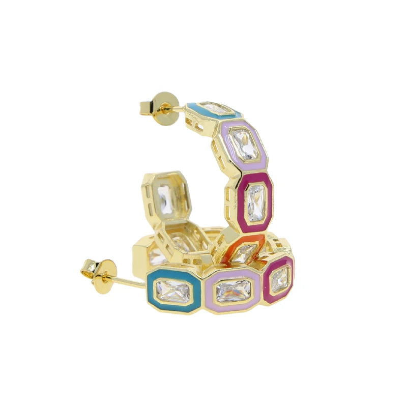 ENAMEL BAND ZIRCONIA EARRINGS