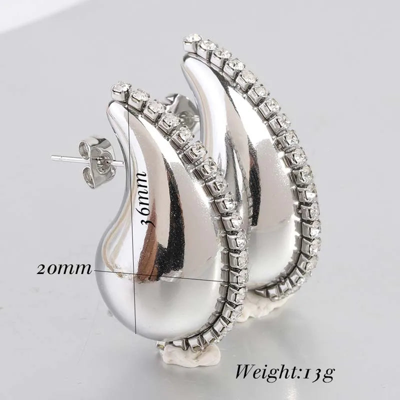 WATER DROP SHAPE ZIRCON  CHAIN EARRINGS