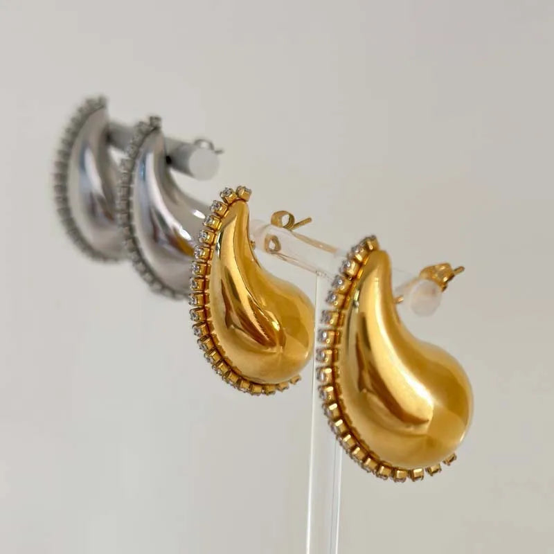 WATER DROP SHAPE ZIRCON  CHAIN EARRINGS