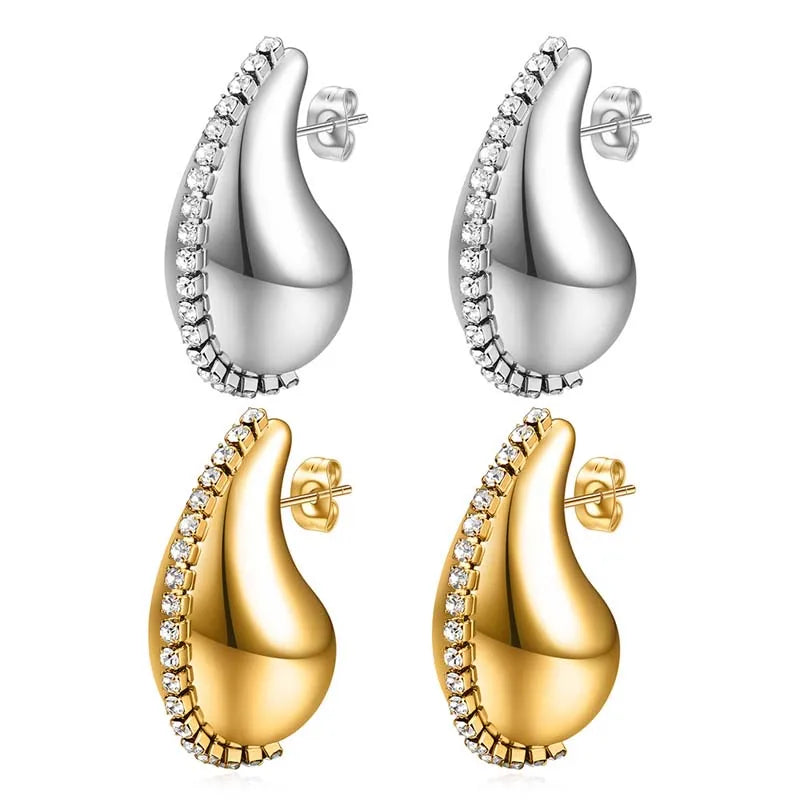 WATER DROP SHAPE ZIRCON  CHAIN EARRINGS