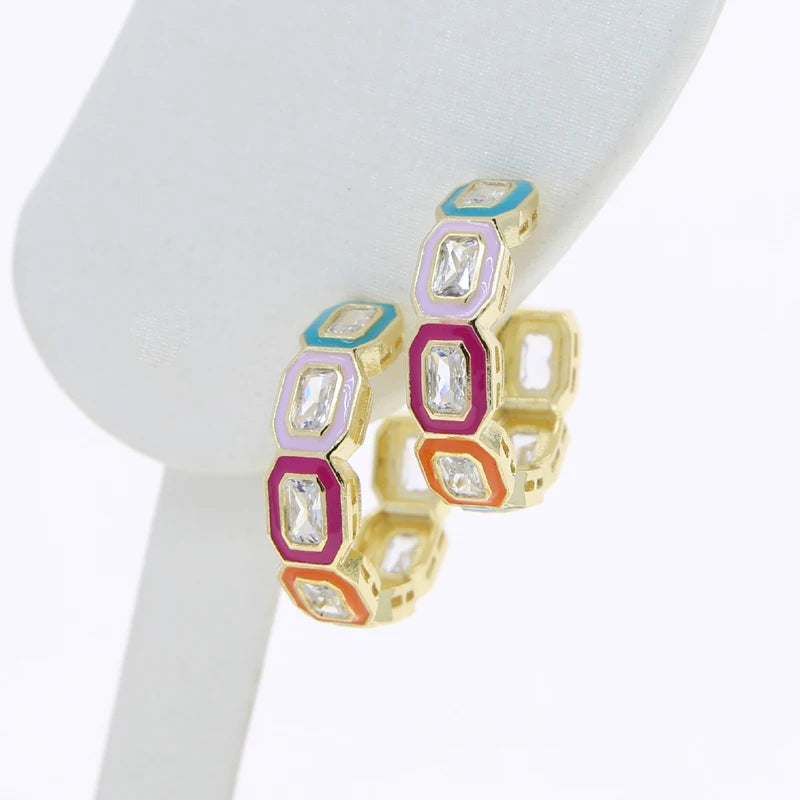 ENAMEL BAND ZIRCONIA EARRINGS