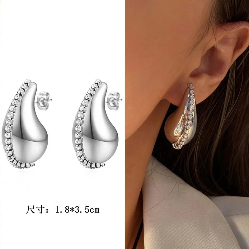 WATER DROP SHAPE ZIRCON  CHAIN EARRINGS