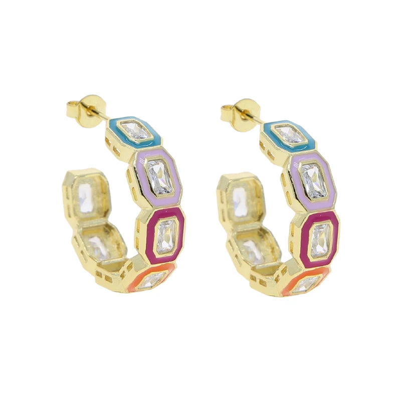 ENAMEL BAND ZIRCONIA EARRINGS