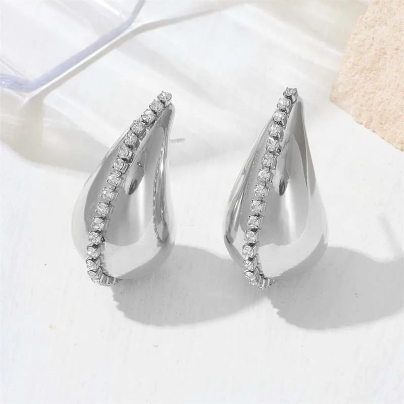 WATER DROP SHAPE ZIRCON  CHAIN EARRINGS