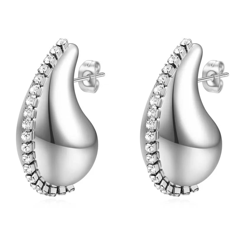 WATER DROP SHAPE ZIRCON  CHAIN EARRINGS