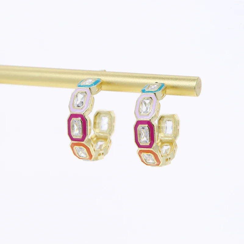 ENAMEL BAND ZIRCONIA EARRINGS