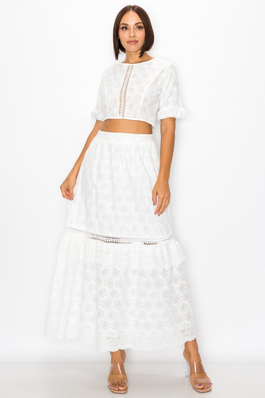 EYELET TOP AND LONG SKIRT SET