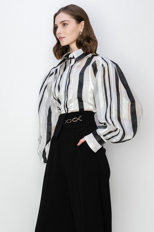 STRIPE LONG PUFF SLEEVES TOP