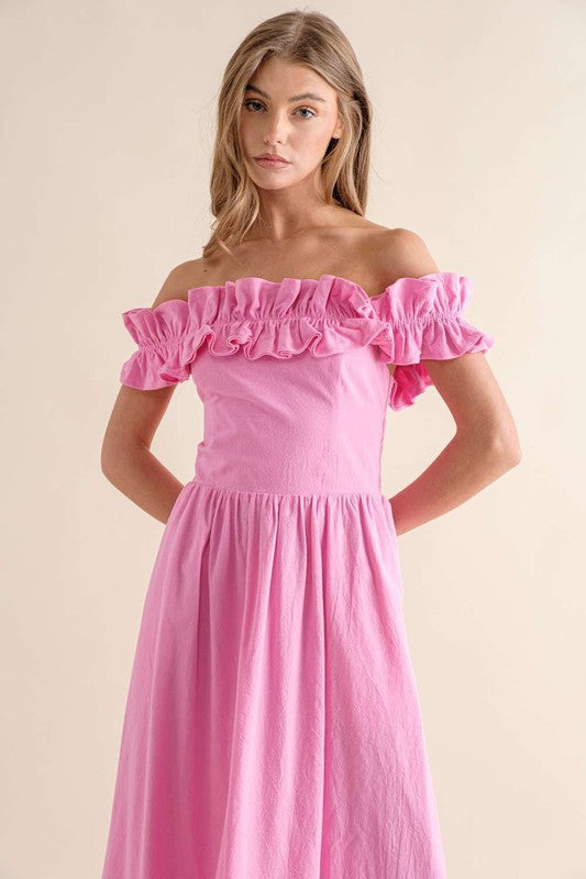 OFF SHOULDERS RUFFLES MAXI DRESS