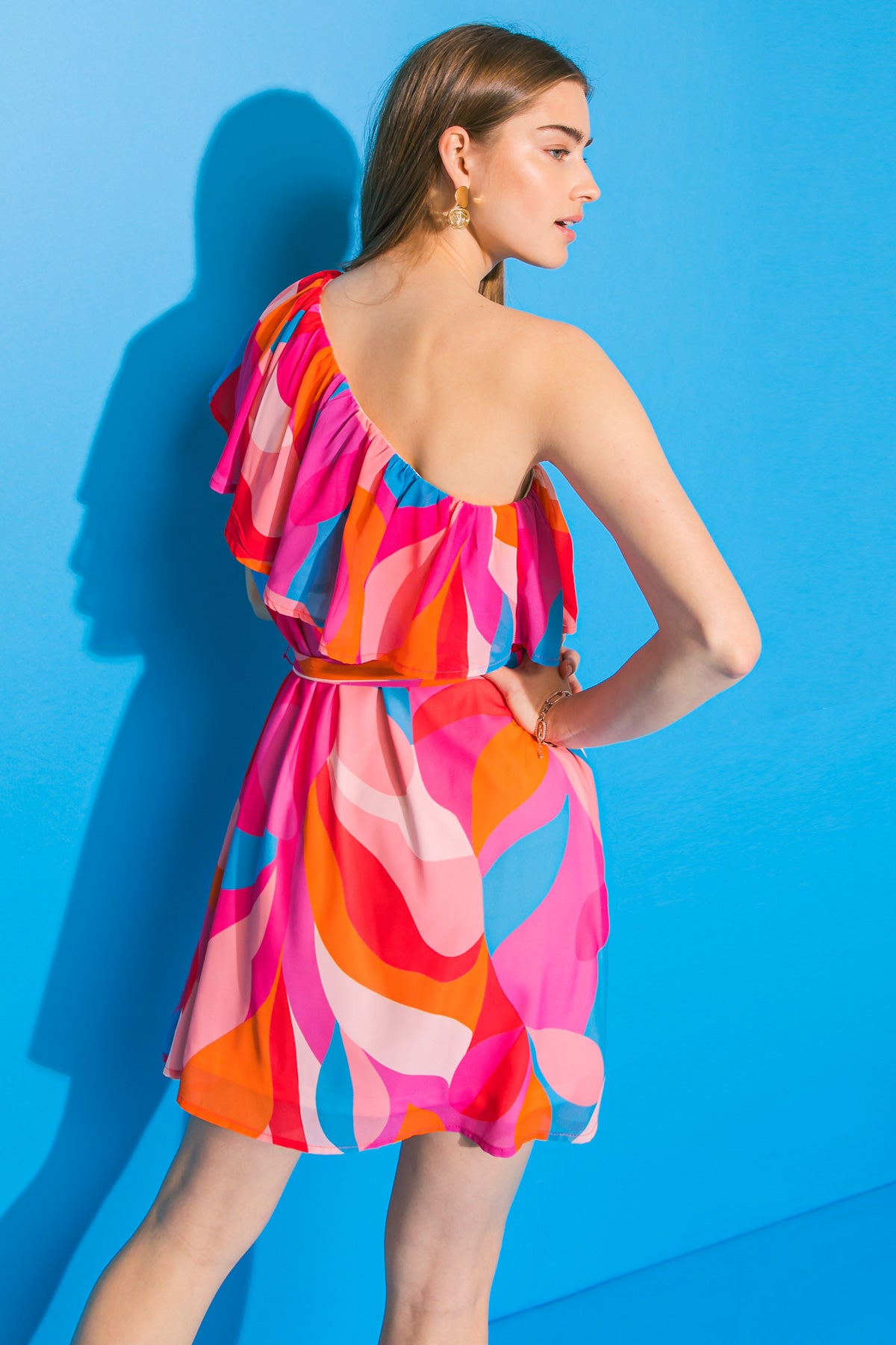 ONE SHOULDER MULTI COLOR DRESS